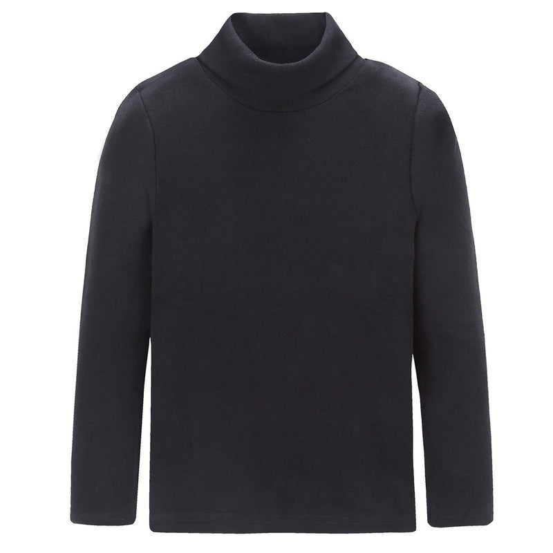 CUNYI Boys Girls Turtleneck Long Sleeve Soft Cotton T-Shirts Solid Color Warm Tops, SA12578, Black, 110 - Image 1